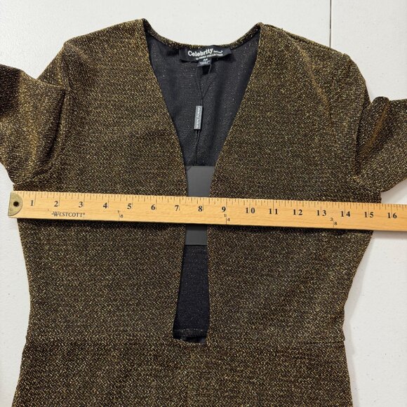 Celebrity Fashion by Hera Collection Black & Gold Metallic Deep V Jumpsuit M - Picture 9 of 12